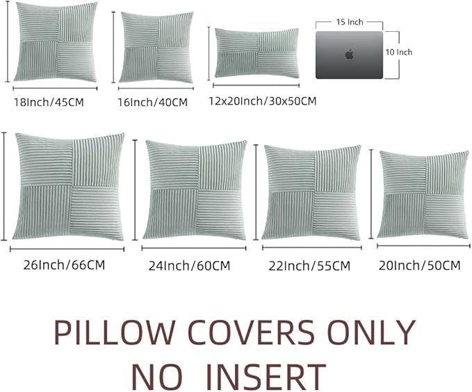 Fancy Homi 2 Packs Grey Blue Euro Decorative Throw Pillow Covers 24x24 Inch for Couch Bed Sofa, Rustic Farmhouse Boho Home Decor, Soft Corss Corduroy Patchwork Accent Big Square Cushion Case 60x60 cm