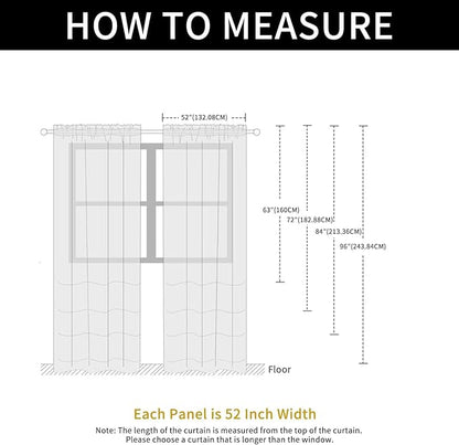 SpaceDresser Check Sheer Curtains 84 Inches Long for Living Room, Rod Pocket Plaid Semi Sheer Drapes for Kitchen Bedroom（White, 52W x 84L）