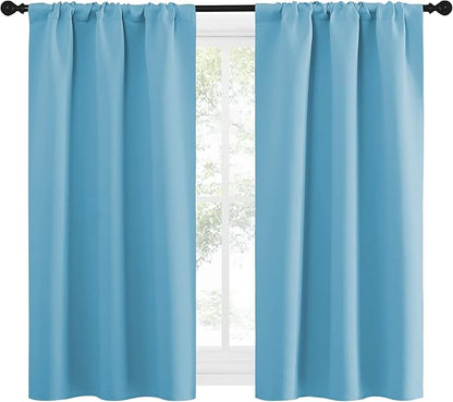 NICETOWN Kitchen Curtains for Small Windows, Privacy Thermal Insulated Blackout Curtains & Drapes for Boys Room (Teal Blue, 34" Wide by 54" Long, 2 Pieces)