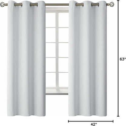 BGment Room Darkening Curtains 63 Inches Long - Grommet Thermal Insulated Drapes Window Treatment Curtains for Bedroom, 2 Panels, 42 x 63 Inch, Greyish White