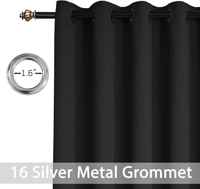 Yakamok Blackout Sliding Glass Door Curtains, Thermal Insulated Window Treatment Drapes for Patio Doors, Grommet Extra Wide Curtain Panels for Living Room, Bedroom (1 Panel, Black, 100W x 84L)