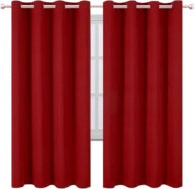 LEMOMO Blackout Curtains 66 x 72 Inch Long Red Curtains Set of 2 Panels Room Darkening Curtains for Bedroom and Living Room