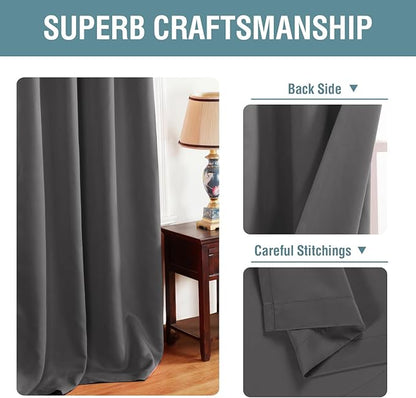 H.VERSAILTEX Blackout Grey Curtains for Patio Door Thermal Insulated Living Room Curtains, Room Darkening Noise Reducing Blackout Curtain for Bedroom, Charcoal Gray, 1 Panel, 52'W x 90'L