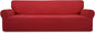 Easy-Going Stretch 4 Seater Sofa Slipcover 1-Piece Sofa Cover Furniture Protector Couch Soft with Elastic Bottom for Kids, Polyester Spandex Jacquard Fabric Small Checks Christmas Red