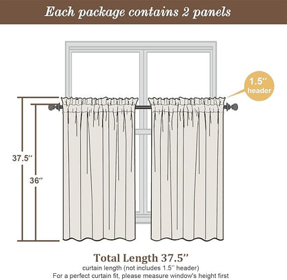 Chyhomenyc Sheer Curtains 36 Inch Length, Short Voile Sheer Window Curtians for Small Window Bathroom Cafe Living Room Farmhouse, 2PCS, 42W x 36L inches, Rod Pocket, Black