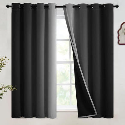 SimpleHome Black Ombre 100% Blackout Curtains for Bedroom 54 Inches Long, Room Darkening Thermal Insulated Grommet Curtains for Living Room, 2 Panels, 52x54 inches Length