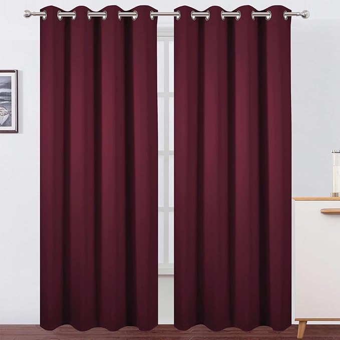 LEMOMO Blackout Curtains 52 x 120 Inch Long Burgundy Red Curtains Set of 2 Panels Room Darkening Curtains for Bedroom and Living Room