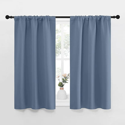 NICETOWN RV Blackout Curtains for Camper Windows, Short Blackout Curtains & Drapes, Thermal Insulated Blackout Curtain Panels for Kids Room, Play Room (Stone Blue, 29" Wide by 40" Long, 2 PCs)