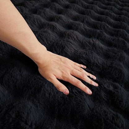 Black Rabbit Plush Rug 8'x10', Fluffy Faux Fur Shaggy Area Rug for Nursery, Kids Room Decor, Soft Fuzzy Carpet for Living Room, Bedroom, Teen Girls Room