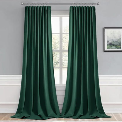 MIULEE Christmas Hunter Green Back Tab Blackout Curtains 108 Inch Long 2 Panels Set for Living Room Bedroom, Rod Pocket/Pinch Pleat Extra Long Thermal Insulated Room Darkening Pleated Window Drapes