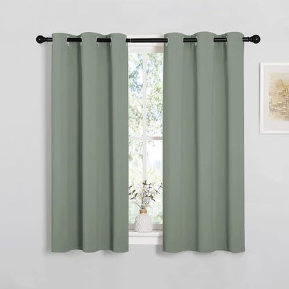 NICETOWN ROM Darkening Curtains 48 inch Length 2 Panels, Thermal Insulated Grommet Blackout Curtains for Modern Casual Elegant Bedroom Kids Room Theme Decoration (Greyish Green, 2 Pieces, W34)