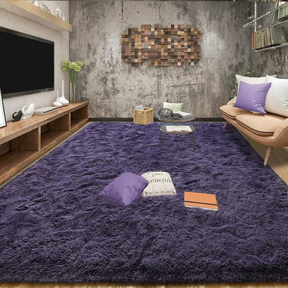 Tepook Super Soft Fluffy Rug for Bedroom, Modern Shaggy Fuzzy Kids Rugs for Living Room, Plush Indoor Nursery Home Decor Dorm Carpet with Non-Slip Bottom, Gray Purple, 4 X 6 Feet