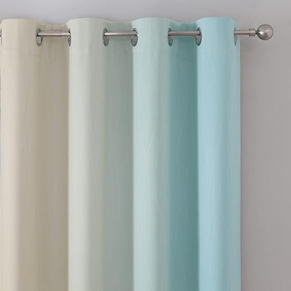 Estelar Textiler Aqua and Beige Gradient Blackout Curtains 84 Inches Long, Thermal Insulated Ombre Blackout Drapes for Bedroom, Room Darkening Energy Saving Curtains for Living Room, 52Wx84L, 2 Panels