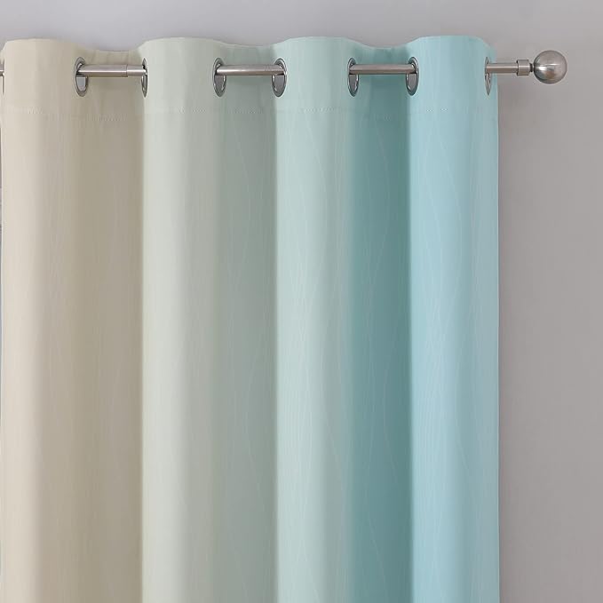 Estelar Textiler Beige and Aqua Blackout Curtains for Bedroom, Thermal Insulated Drapes 108 Inches Long, Full Light Blocking Energy Saving Long Curtains for Living Room, 52Wx108L, 2 Panels