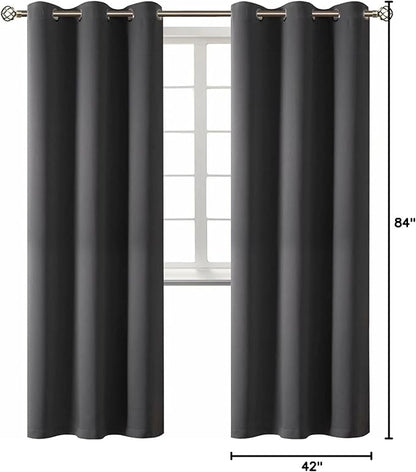 BGment Blackout Curtains - Grommet Thermal Insulated Room Darkening Bedroom and Living Room Curtain, Set of 2 Panels (42 x 84 Inch, Dark Grey)