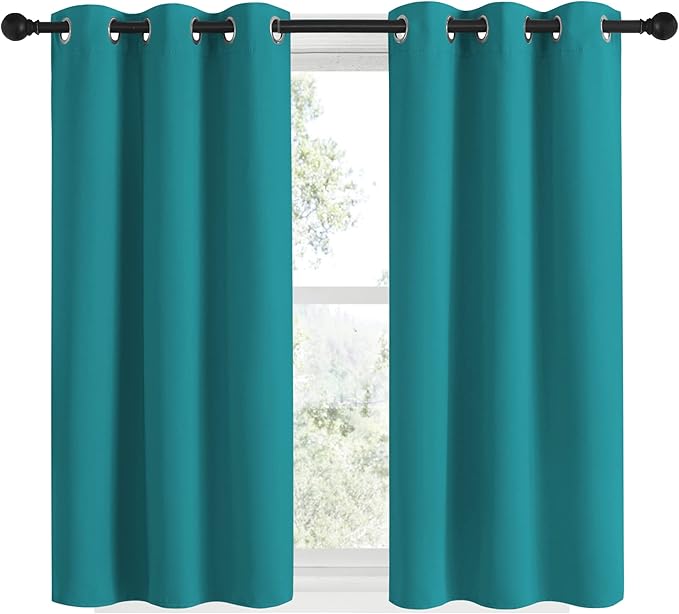 NICETOWN ROM Darkening Curtains 48 inch Length 2 Panels, Thermal Insulated Grommet Blackout Curtains for Modern Casual Elegant Bedroom Kids Room Theme Decoration (Peacock Teal, 2 Pieces, W34)