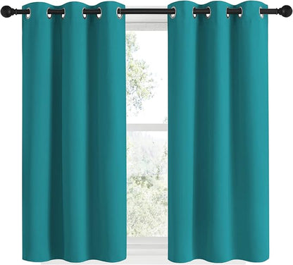 NICETOWN ROM Darkening Curtains 48 inch Length 2 Panels, Thermal Insulated Grommet Blackout Curtains for Modern Casual Elegant Bedroom Kids Room Theme Decoration (Peacock Teal, 2 Pieces, W34)