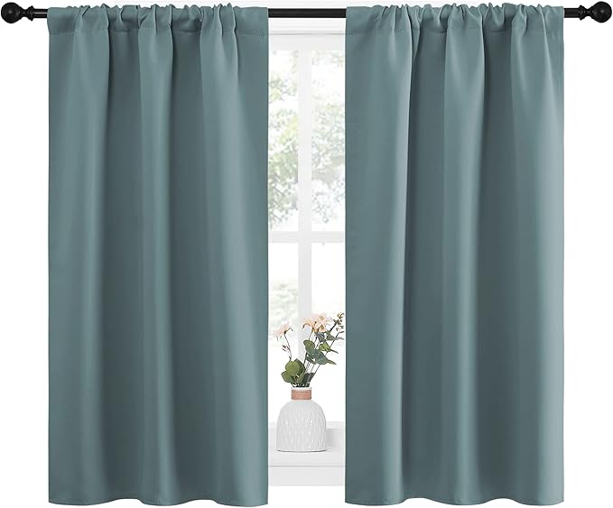NICETOWN Greyish Blue Blackout Curtains Panels for Window, Thermal Insulated Rod Pocket Blackout Drapes/Draperies for Living Room (2 Panels, W34 x L45 inches)