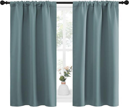 NICETOWN Greyish Blue Blackout Curtains Panels for Window, Thermal Insulated Rod Pocket Blackout Drapes/Draperies for Living Room (2 Panels, W34 x L45 inches)