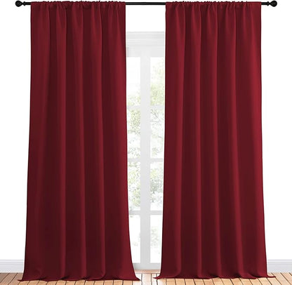 NICETOWN Living Room Curtains for Window - Energy Efficient & Noise Reducing Thermal Insulated Rod Pocket Blackout Drapes/Draperies for Living Room (Burgundy Red, 2 Panels, W52 inches x L95 inches)