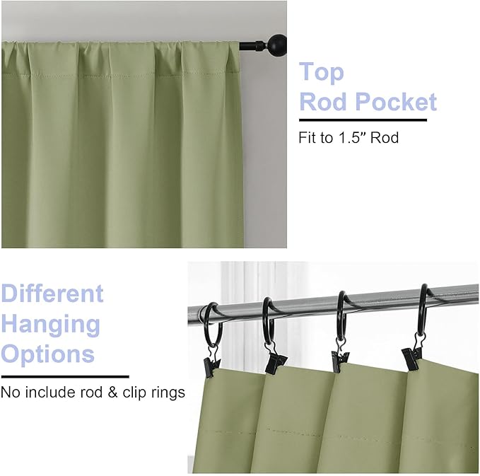 Simplebrand Ava Sage Green Short 30 Inches Blackout Curtain 2 Panels Set, Half Window Rod Pocket Privacy Curtain Tiers for Kitchen, Curtains Blackout for Bathroom Shades, W30 x L30 Inch, Sage Green