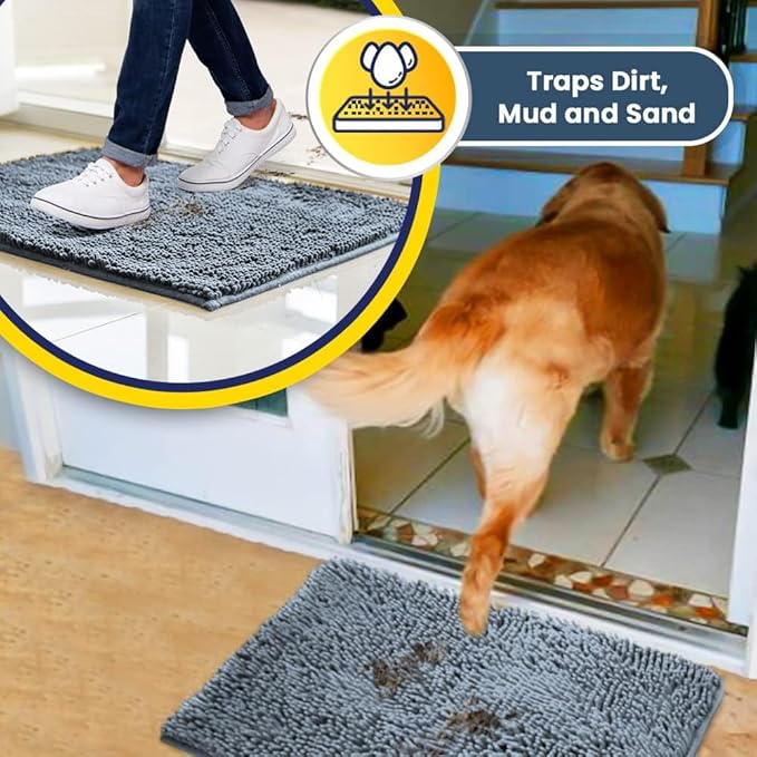 Muddy Mat® | Super Absorbent Door Mat Indoor, Microfiber Quick Dry Chenille Entryway Rug, Non-Slip Front Door Mat, Indoor Mats for Entryway, Machine Washable Pet Rug, Baby Blue 16"x24"