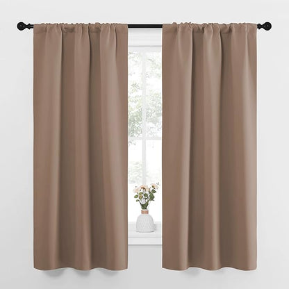 NICETOWN Kitchen Window Blackout Curtains - Window Treatment Thermal Insulated Rod Pocket Small Blackout Draperies/Drapes for Bedroom/Kitchen (Cappuccino, Set of 2, 34 in x 63 in (W x L))