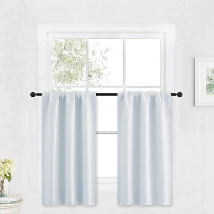 RYB HOME Kitchen Curtains Over Sink 36 inch Length, Rod Pocket Summer Light UV Blocking Energy Efficient, Cabinet Shelf Cupboard Coverings, Width 29 by Length 36, Greyish White, 2 Panels