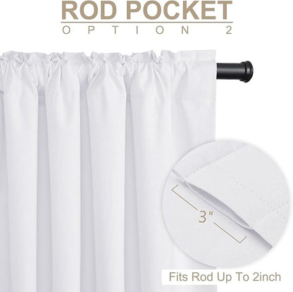 100% Blackout Shield Linen Blackout Curtains for Bedroom 102 Inches Long, Back Tab/Rod Pocket Living Room Drapes, Thermal Insulated Blackout Curtains 2 Panels Set, 50" W x 102" L, Bright White