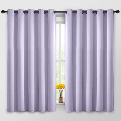 Yakamok Blackout Curtains Room Darkening Thermal Insulated Window Panels,Solid Grommet Top Drapes for Bedroom/Living Room(62Wx63L, Lilac, 2 Panels)