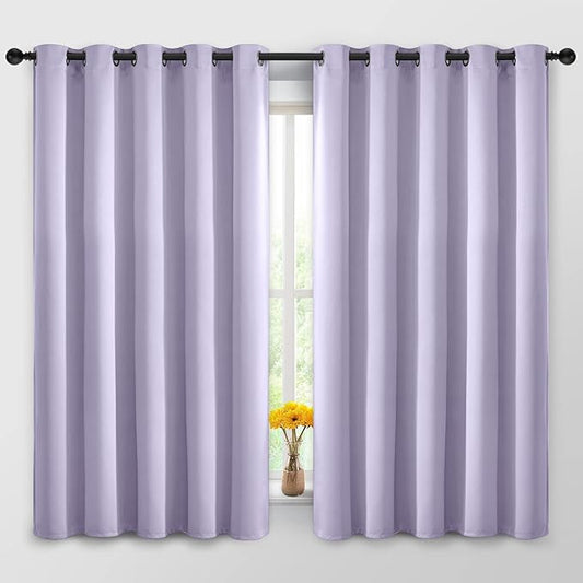 Yakamok Blackout Curtains Room Darkening Thermal Insulated Window Panels,Solid Grommet Top Drapes for Bedroom/Living Room(62Wx63L, Lilac, 2 Panels)