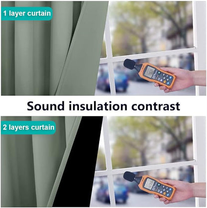 NICETOWN Greyish Green 100% Blackout Lined Curtains, 2 Thick Layers Completely Blackout Window Treatment Panels Thermal Insulated Drapes for Kitchen (1 Pair, 42" Width x 63" Length Each Panel)