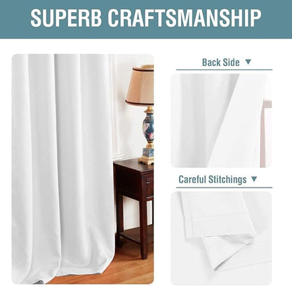 H.VERSAILTEX Pure White Curtain for Living Room Thermal Insulated Window Treatment Curtain 54 inch Length Energy Saving Solid Grommet Top Room Darkening Drape, One Panel, 52" W x 54" L