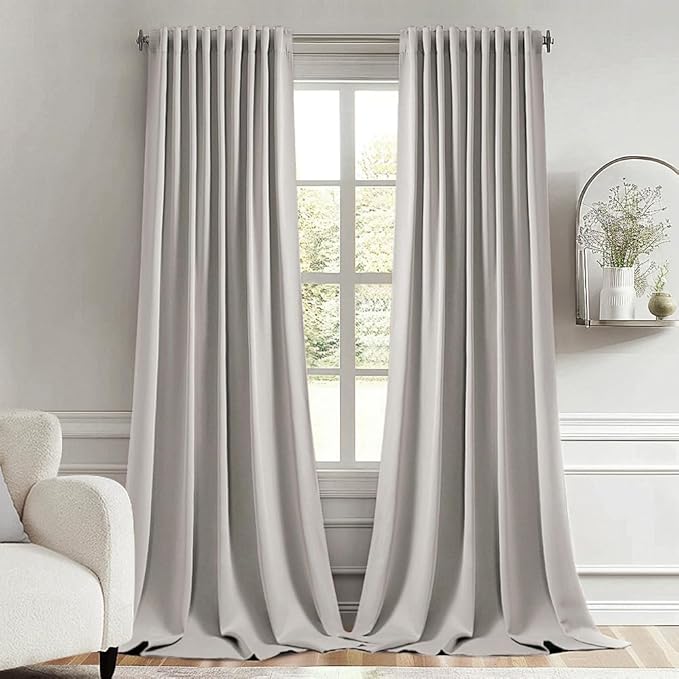 MIULEE Stone Back Tab Blackout Curtain 96 Inch Long 2 Panels Set for Bedroom, Rod Pocket/Pinch Pleat Thermal Insulated Living Room Darkening Pleated Light Blocking Floor to Ceiling Drape