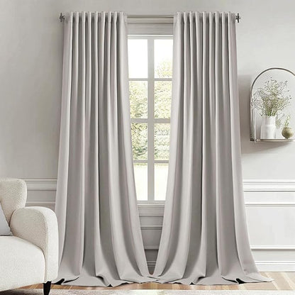 MIULEE Stone Back Tab Blackout Curtain 96 Inch Long 2 Panels Set for Bedroom, Rod Pocket/Pinch Pleat Thermal Insulated Living Room Darkening Pleated Light Blocking Floor to Ceiling Drape