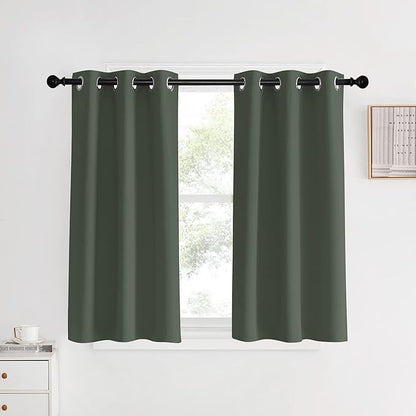 NICETOWN Dark Mallard Blackout Curtain Panels for Bedroom, 2 Panels, W34 x L40-inch, Thermal Insulated Grommet Top Blackout Draperies and Drapes for Basement