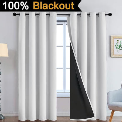Yakamok 100% Blackout Curtains 84 Inches Long, 2 Thick Layers Heat and Full Light Blocking Soft Thermal Insulated Drapes for Bedroom(52" Wide Each Panel, Greyish White, 2 Panels)
