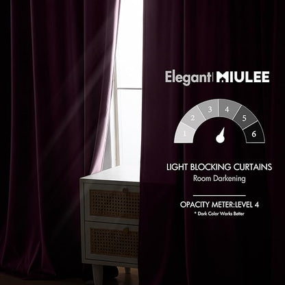 MIULEE Dark Purple Velvet Curtains 90 inches - Luxury Blackout Curtains for Bedroom Living Room Thermal Insulated Super Soft Window Drapes Rod Pocket & Back Tab, W52 x L90 inches, 2 Panels