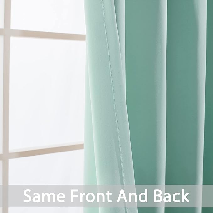 Yakamok Blackout Curtains Room Darkening Thermal Insulated Window Panels,Solid Grommet Top Drapes for Bedroom/Living Room(62Wx63L, Aqua, 2 Panels)