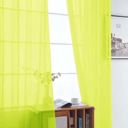 SpaceDresser Basic Rod Pocket Sheer Voile Window Curtain Panels Chartreuse 1 Pair 2 Panels 52 Width 90 Inch Long for Kitchen Bedroom Children Living Room Yard（Chartreuse, 52W x 90L）