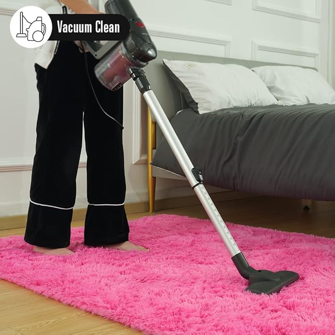 Amearea Premium Soft Area Rug 4x5.3 Feet, Pink Rugs for Living Room, Fluffy Carpet for Bedroom Nursery Playroom Teen Bedside Home Decor, Comfortable Indoor Furry Dorm Carpets, Hot Pink