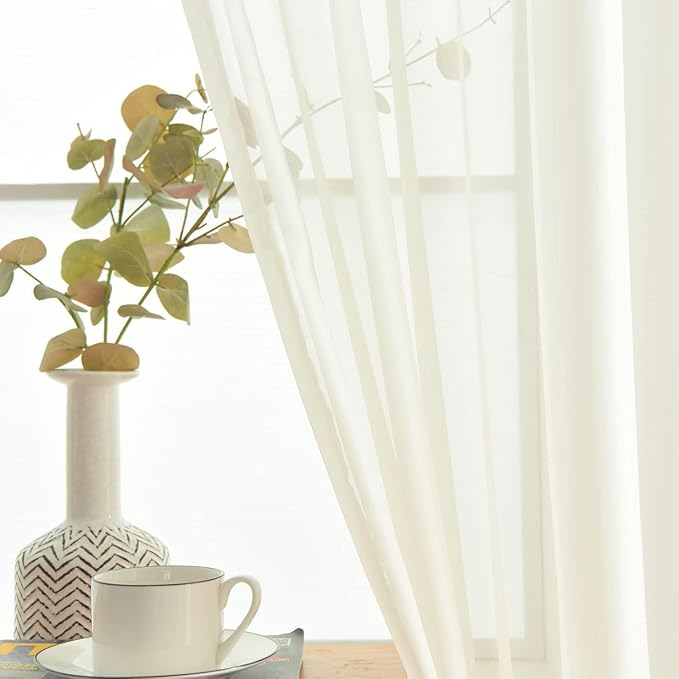 SpaceDresser Ivory Sheer Curtains 4 Panels Rod Pocket Semi-Sheer Curtain 108 Inches Long Light Filtering Voile Window Drapes for Bedroom Living Room Kitchen, Each 52W x 108L