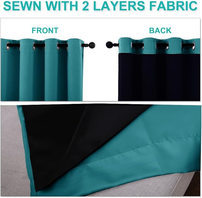 NICETOWN Full Shading Curtains for Windows, Super Heavy-Duty Black Lined Blackout Curtains for Bedroom, Privacy Assured Window Treatment (Peacock Teal, Pack of 2, 52 inches W x 95 inches L)