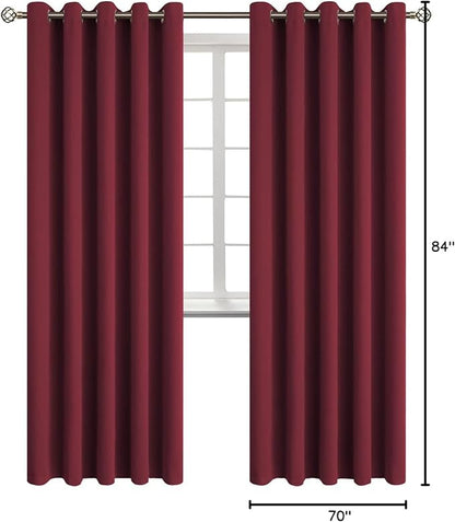 BGment Blackout Curtains for Bedroom - Grommet Thermal Insulated Room Darkening Curtains for Living Room, Set of 2 Panels (70 x 84 Inch, Burgundy)