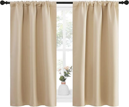 NICETOWN Blackout Room Darkening Curtains - Home Decoration Light & Noise Reducing Thermal Insulated Window Draperies with Rod Pocket Top (Biscotti Beige, 2 Panels, 34 inches Wide x 45 inches Long)