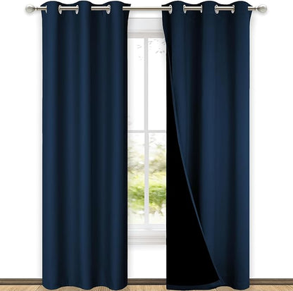 NICETOWN Moroccan Blue Full Shade Curtain Panels, Pair of Thermal Insulated & Energy Efficiency Blackout Drapes for Living Room Windows, Lined Silky Performance Window Dressing (42" Wide x 84" Long)