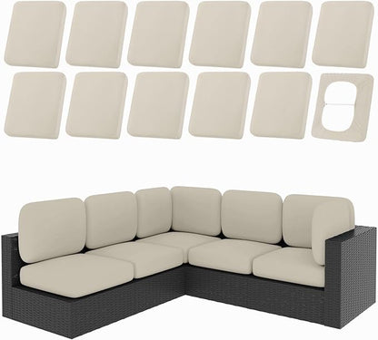 hyha 12Pcs Patio Cushion Covers, Stretch Outdoor Couch Cushion Covers Replacement, Washable Outdoor Chair/Sofa Slipcovers for Patio Furniture Cushions Protector with Elastic Bottom(Taupe,Cover Only)