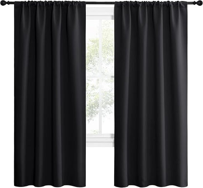 NICETOWN Living Room Blackout Shades - All Season Rod Pocket Thermal Insulated Solid Blackout Curtains/Drapes for Living Room (Set of 2, 42 inches by 72 Inch, Black)