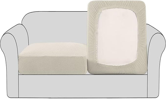 H.VERSAILTEX High Stretch Individual Seat Cushion Covers Sofa Slipcovers Couch Cushion Covers Sofa Covers Featuring Jacquard Textured Twill Fabric (2 Pack for 2 Cushion Loveseat, Natural, Medium)