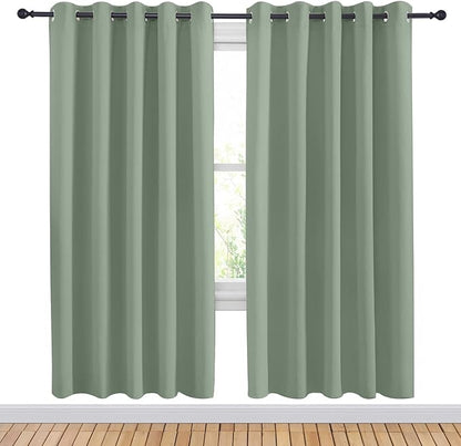 NICETOWN Greyish Green Blackout Draperies Curtains for Kids Room, Window Treatment Thermal Insulated Solid Grommet Blackout Drape Panels for Bedroom (Set of 2, 70 by 72 inches)